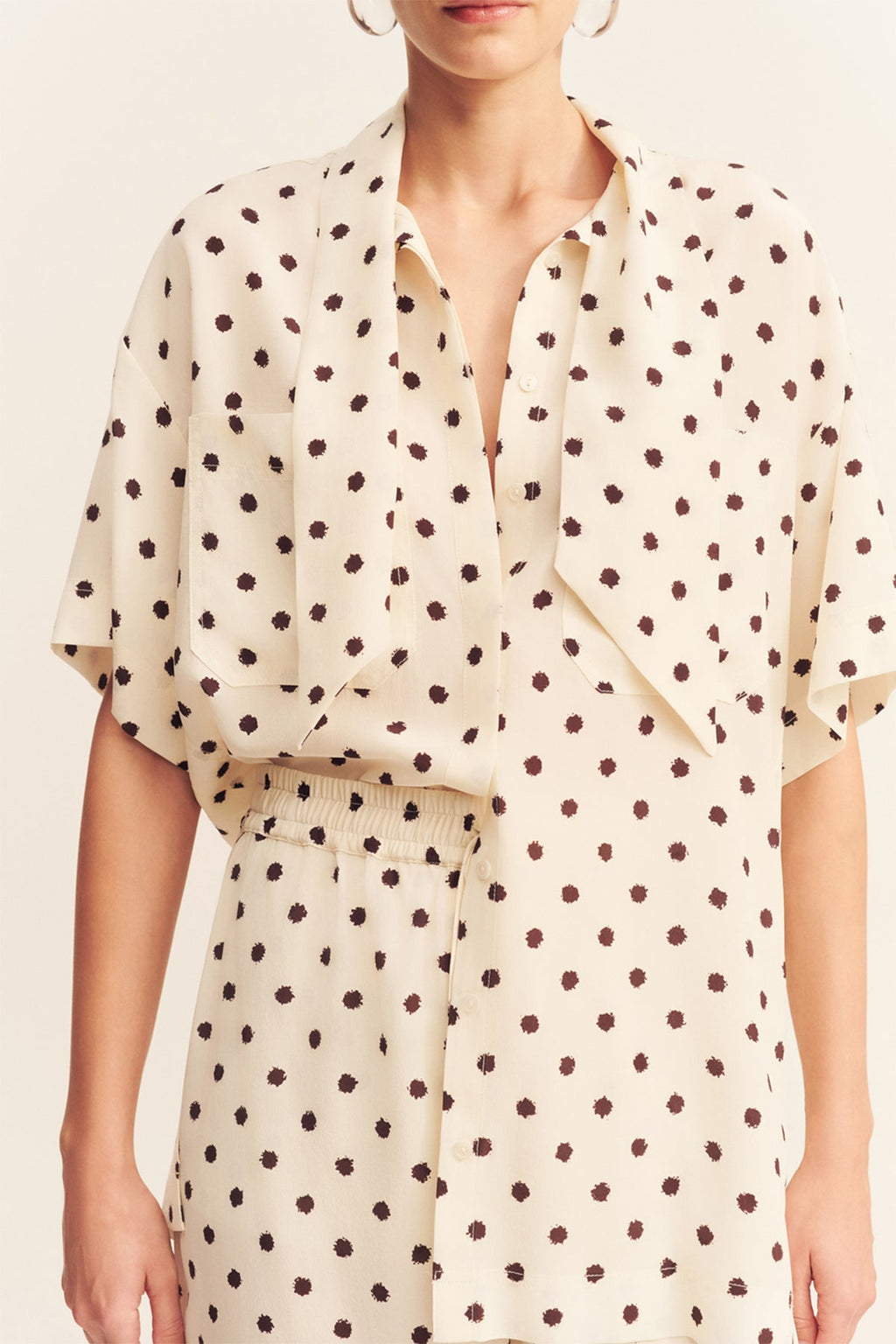 HOUSTON SHEER SHIRT WITH TIE - BLANC POLKA（Tops）